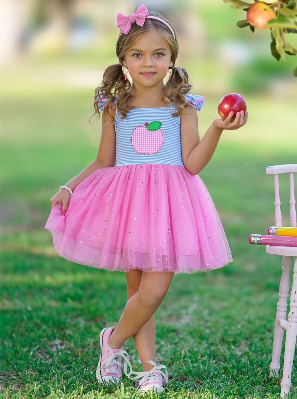 Sweetest Student Pink Apple Shimmer Tutu Dress