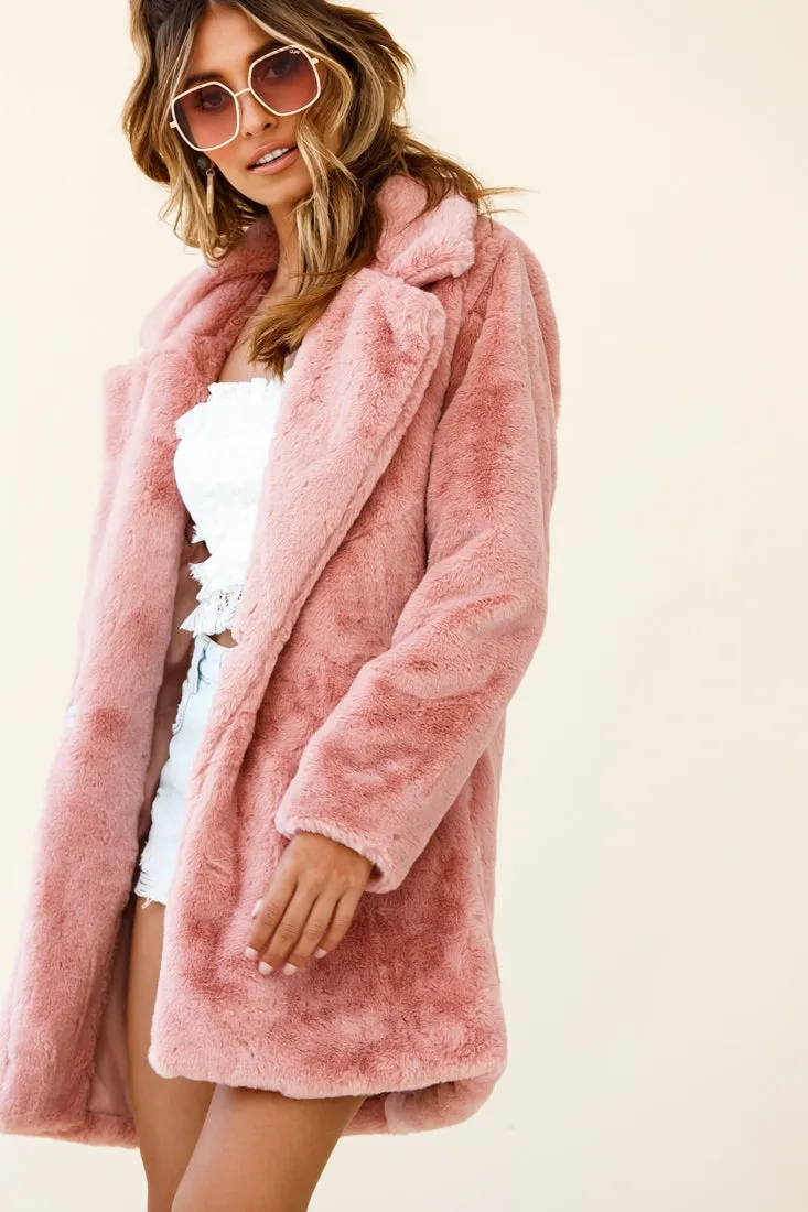 Tahoe Faux Fur Notch Lapel Coat Blush