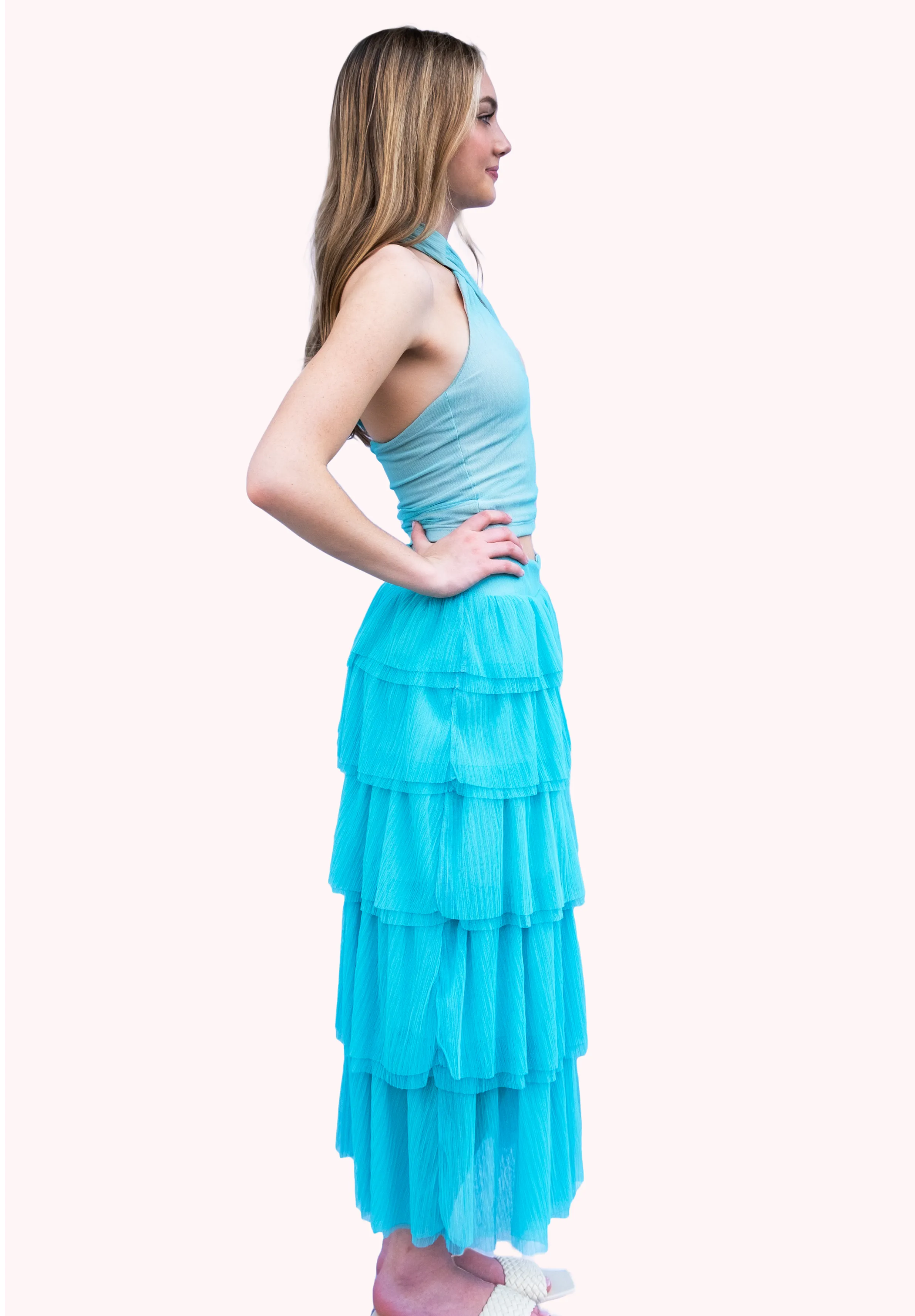 Teal Tulle Lila Midi Skirt