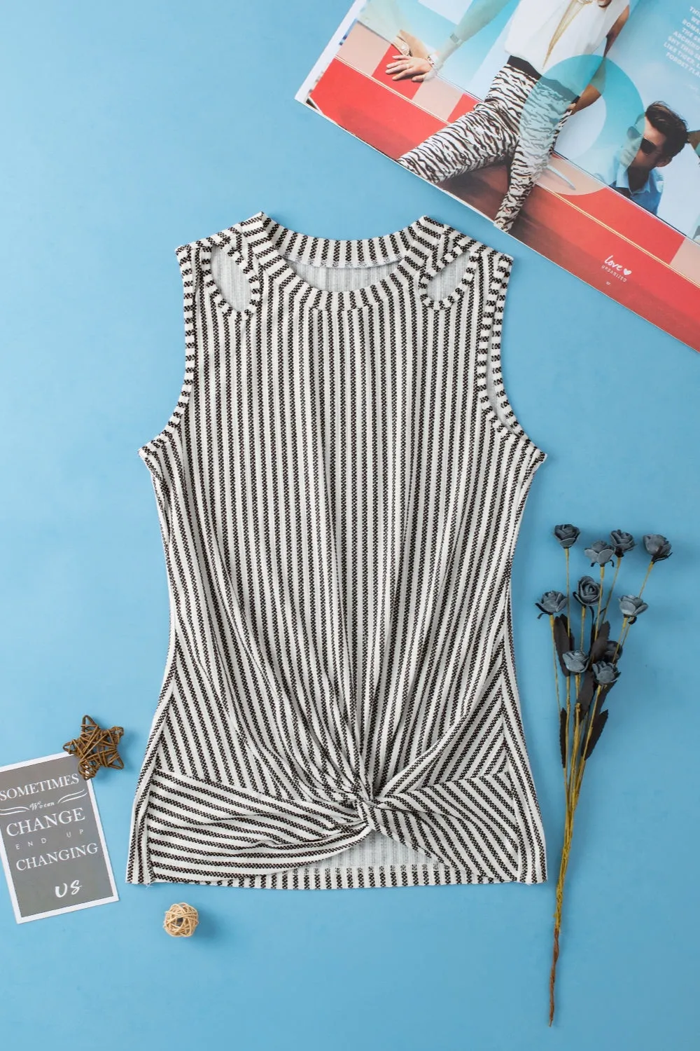 TEEK - Cutout Striped Round Neck Tank