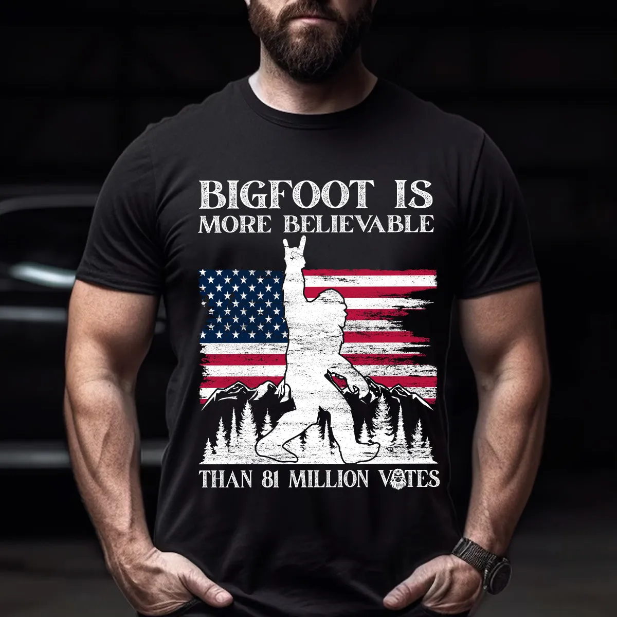 Teesdily | Bigfoot American Flag Shirt, Bigfoot Is More Believable Hoodie Sweatshirt, Independence Day Gift, Patriotic Unisex Hoodie Sweatshirt Mug