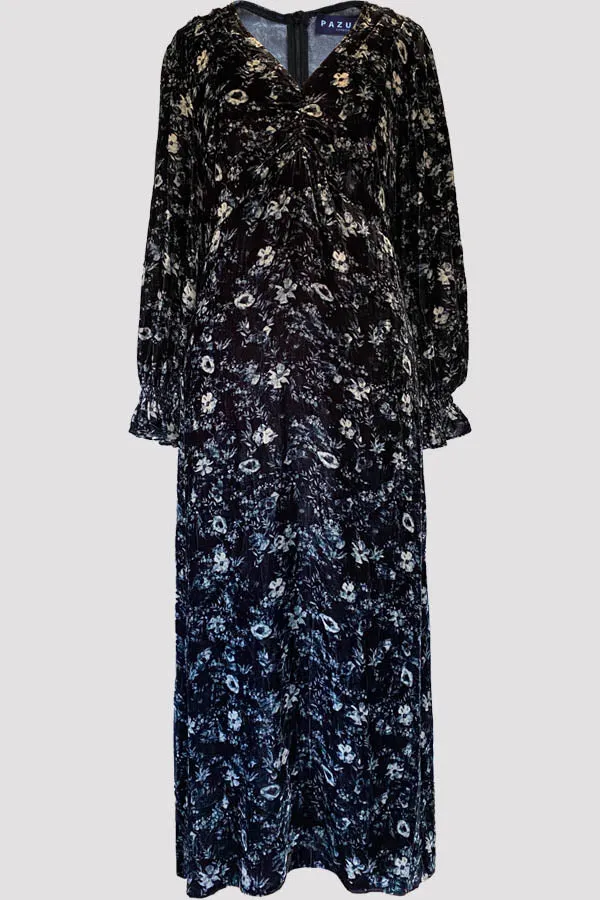 Thalia Anemone Leaf Black Velvet Maxi Dress