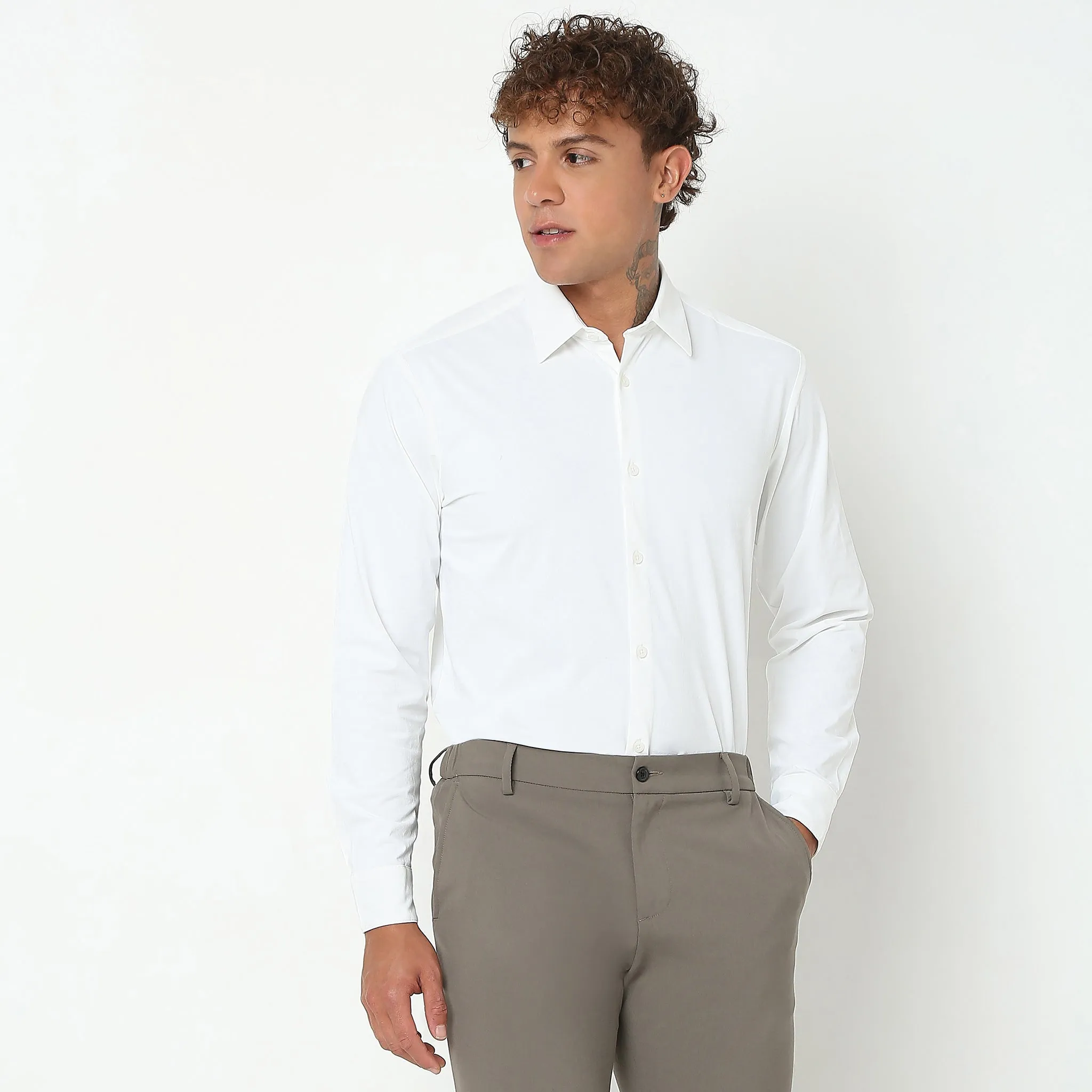 Travelator™ Shirt - 4-Way Ultra Stretch Slim Fit Wash & Wear - "Zero Top Stitch" - Saville Row Finish Full Sleeves