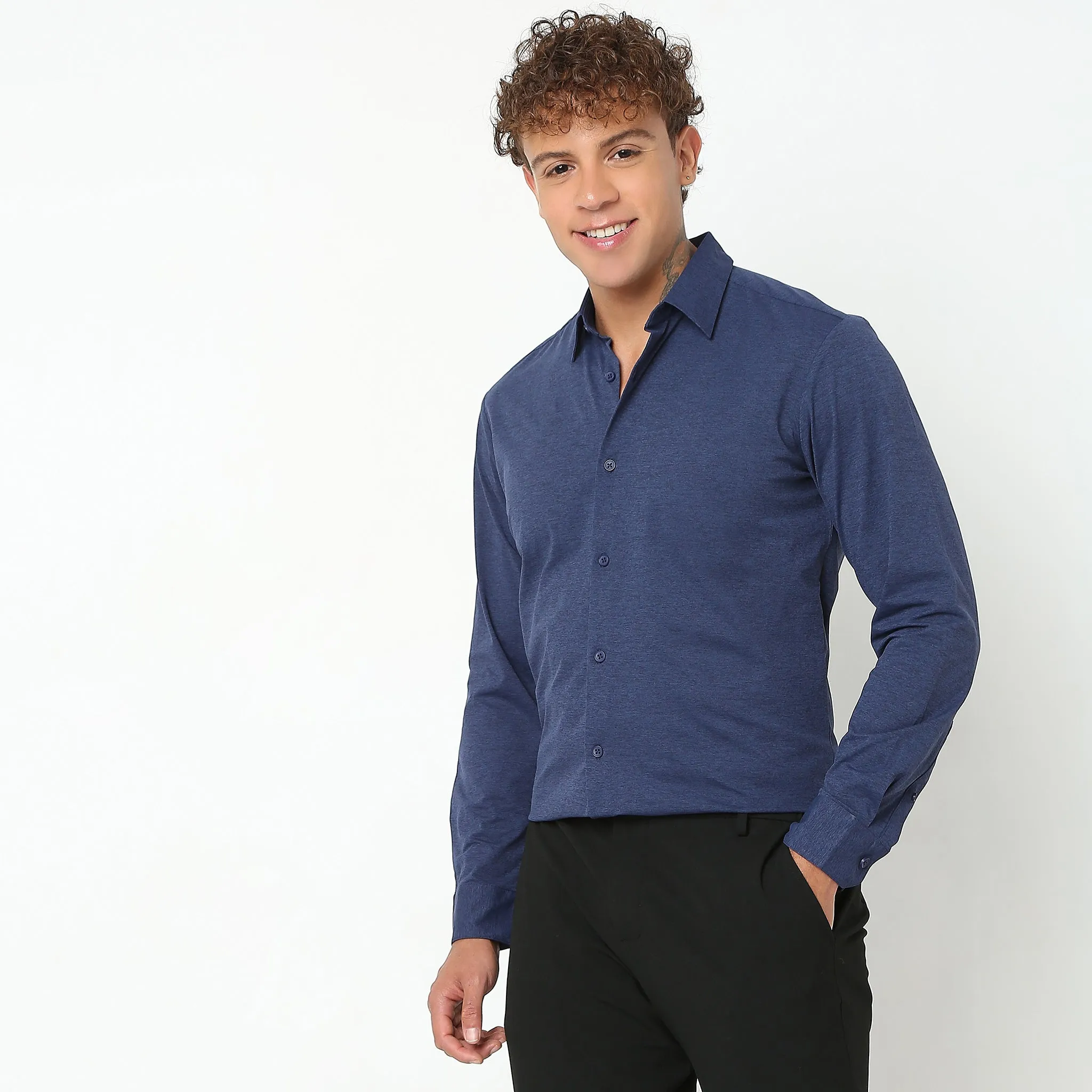 Travelator™ Shirt - 4-Way Ultra Stretch Slim Fit Wash & Wear - "Zero Top Stitch" - Saville Row Finish Full Sleeves