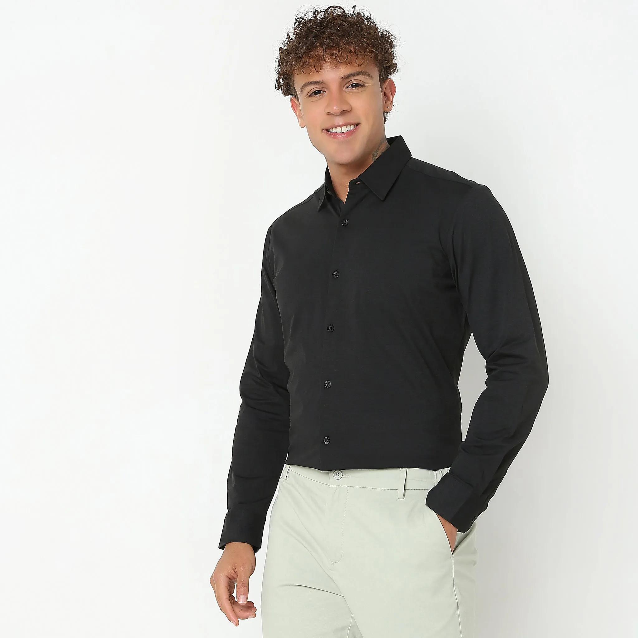 Travelator™ Shirt - 4-Way Ultra Stretch Slim Fit Wash & Wear - "Zero Top Stitch" - Saville Row Finish Full Sleeves