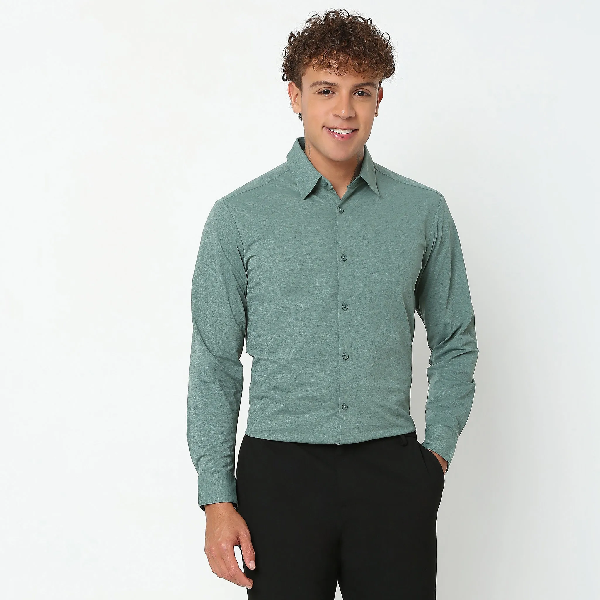 Travelator™ Shirt - 4-Way Ultra Stretch Slim Fit Wash & Wear - "Zero Top Stitch" - Saville Row Finish Full Sleeves