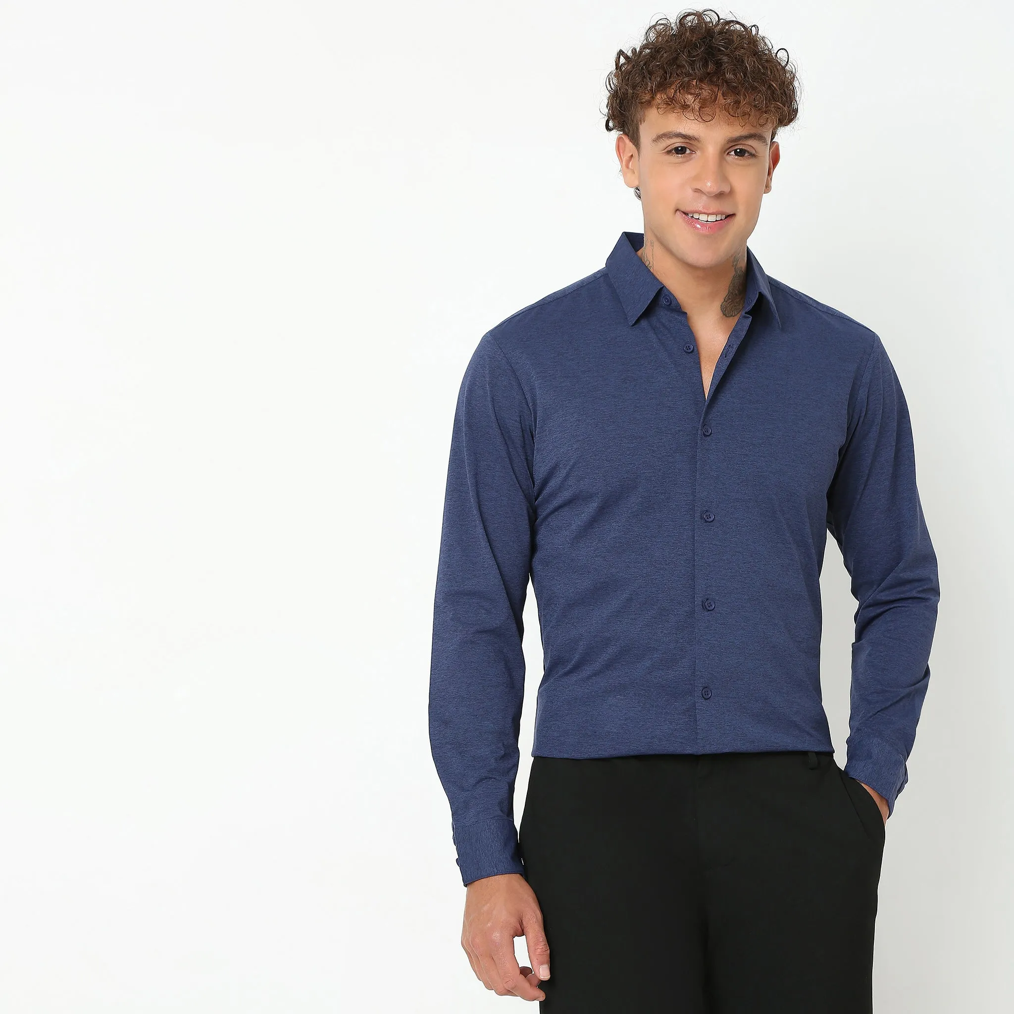 Travelator™ Shirt - 4-Way Ultra Stretch Slim Fit Wash & Wear - "Zero Top Stitch" - Saville Row Finish Full Sleeves