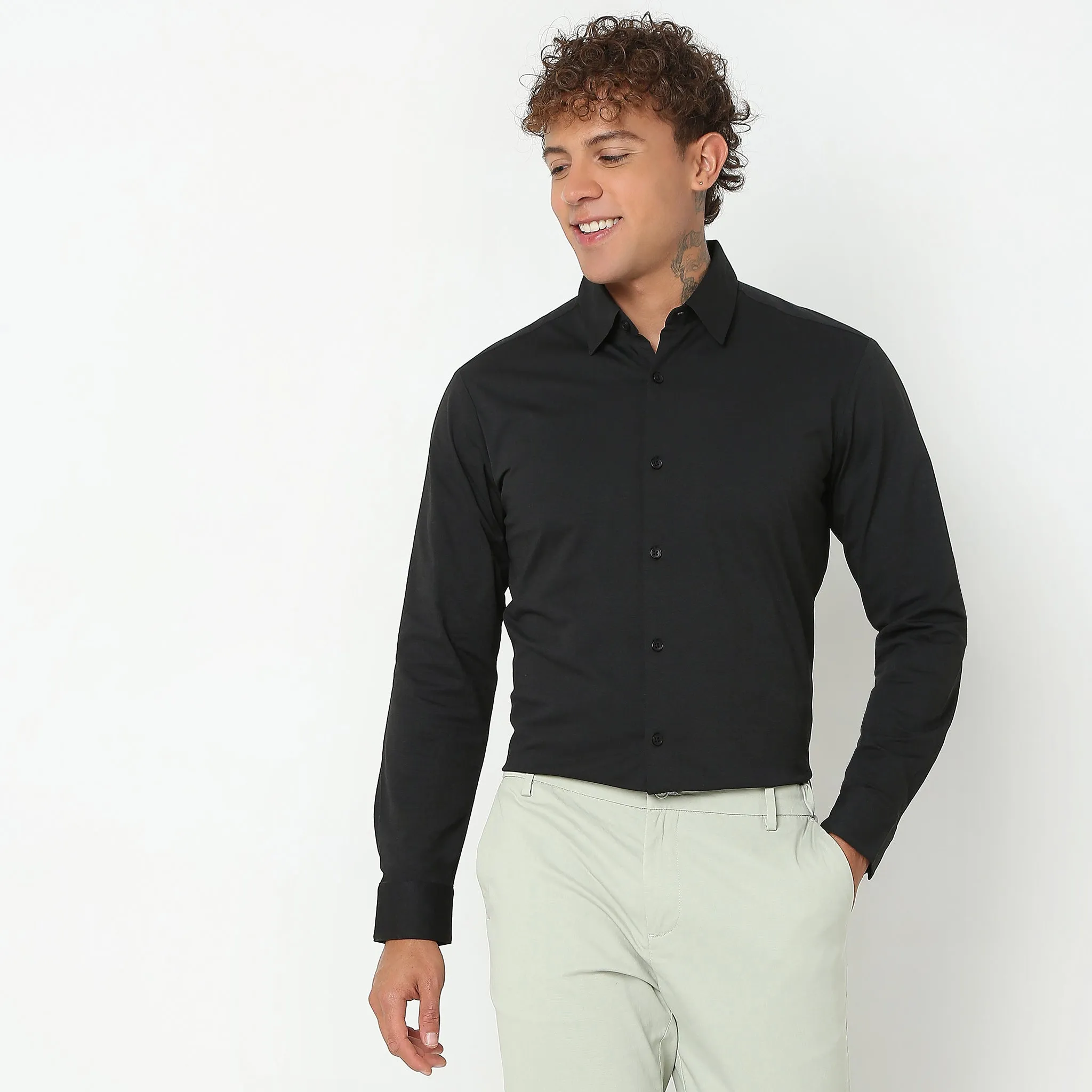 Travelator™ Shirt - 4-Way Ultra Stretch Slim Fit Wash & Wear - "Zero Top Stitch" - Saville Row Finish Full Sleeves