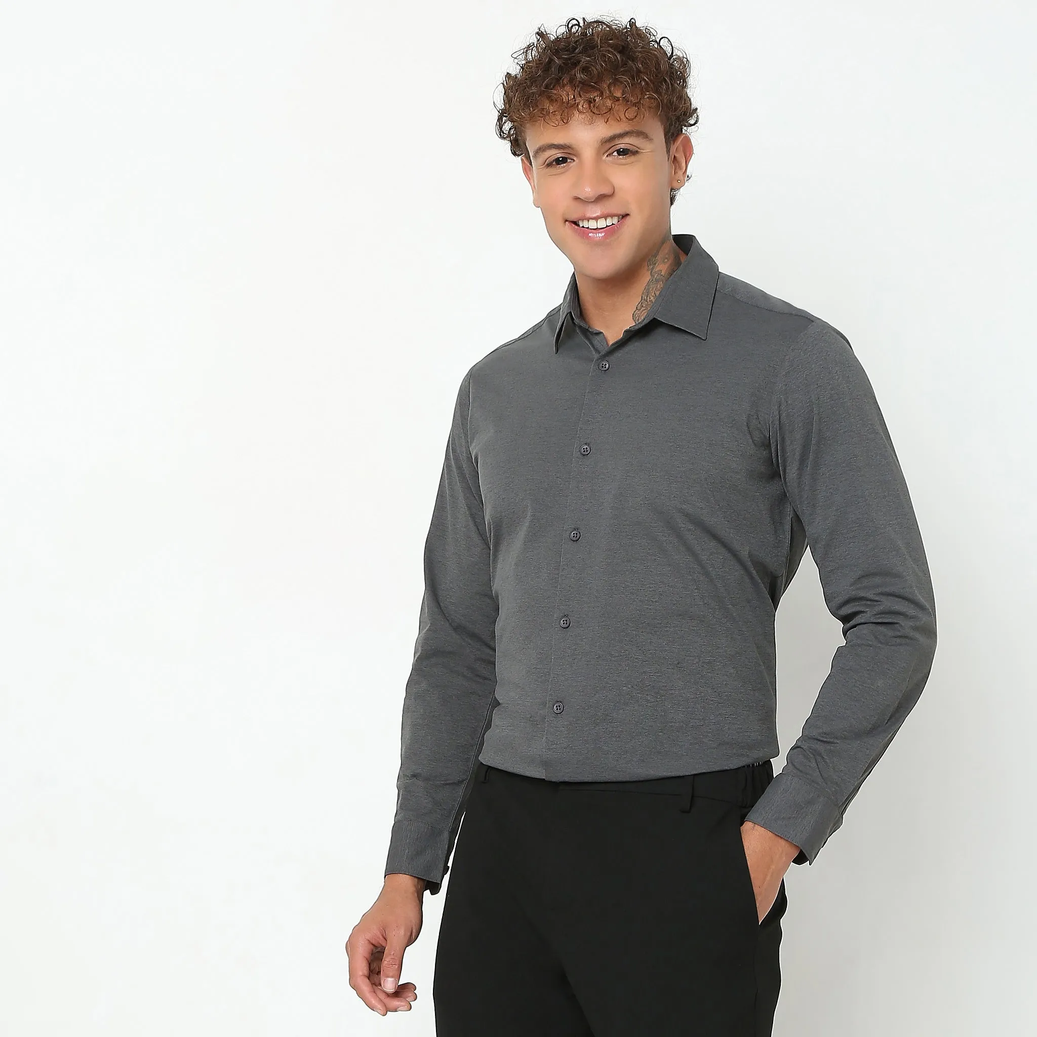 Travelator™ Shirt - 4-Way Ultra Stretch Slim Fit Wash & Wear - "Zero Top Stitch" - Saville Row Finish Full Sleeves