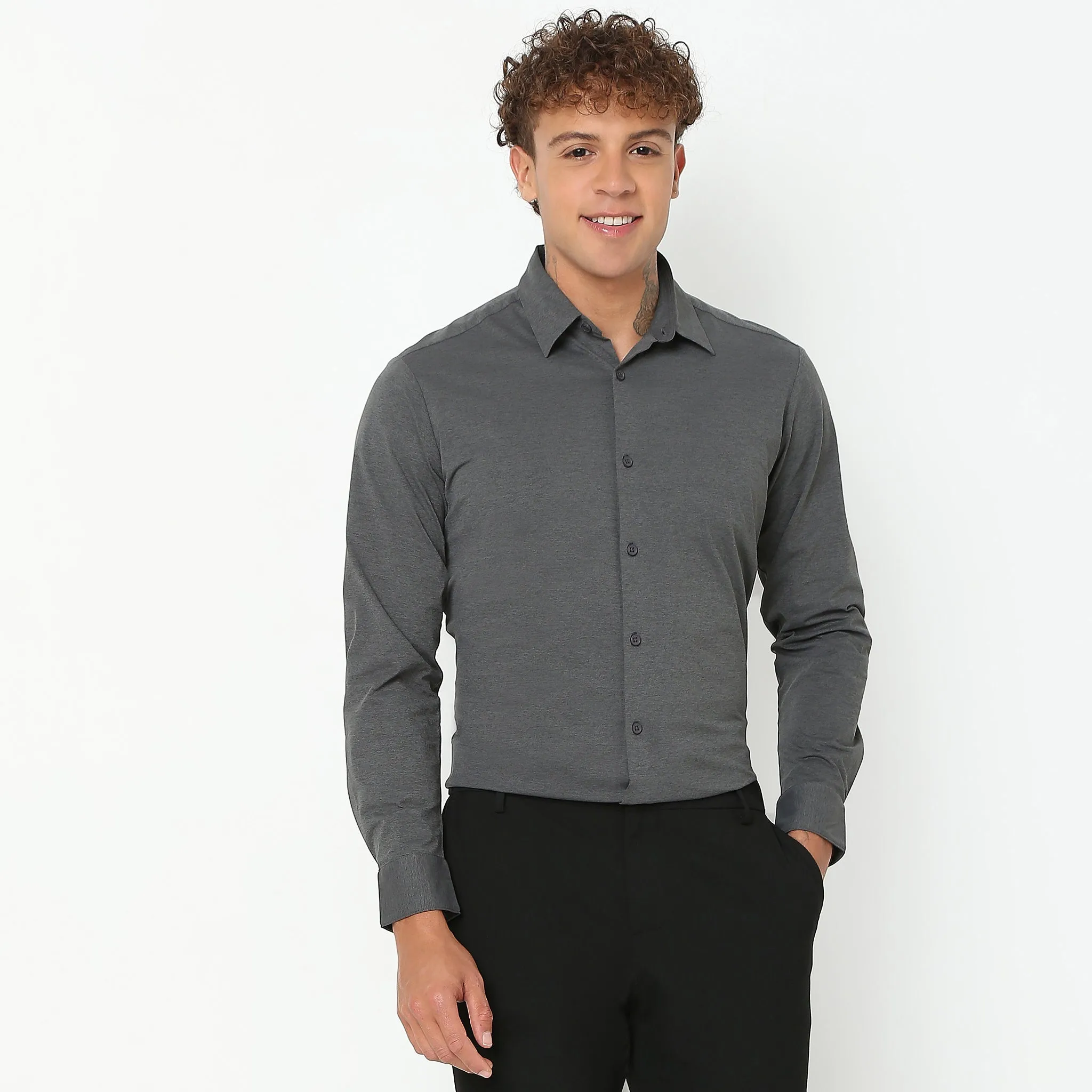 Travelator™ Shirt - 4-Way Ultra Stretch Slim Fit Wash & Wear - "Zero Top Stitch" - Saville Row Finish Full Sleeves