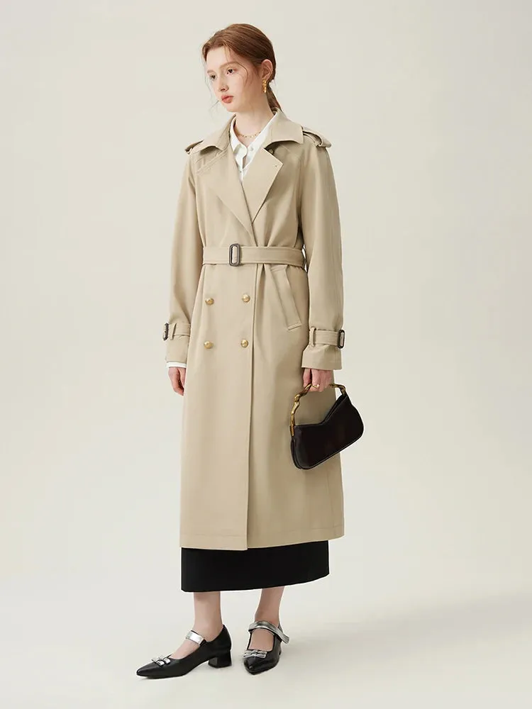 Turn-down Collar Double Breasted Office Lady Long Light Khaki Spring New Temperament Elegant Chic Coat