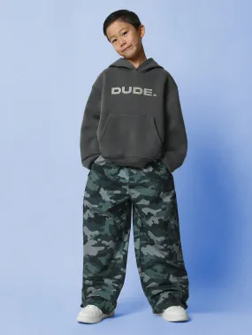 Tween Boys Comfy Overhead Graphic Printed Hoodie & Camouflage Wide Leg Sweatpants 2 Piece Set