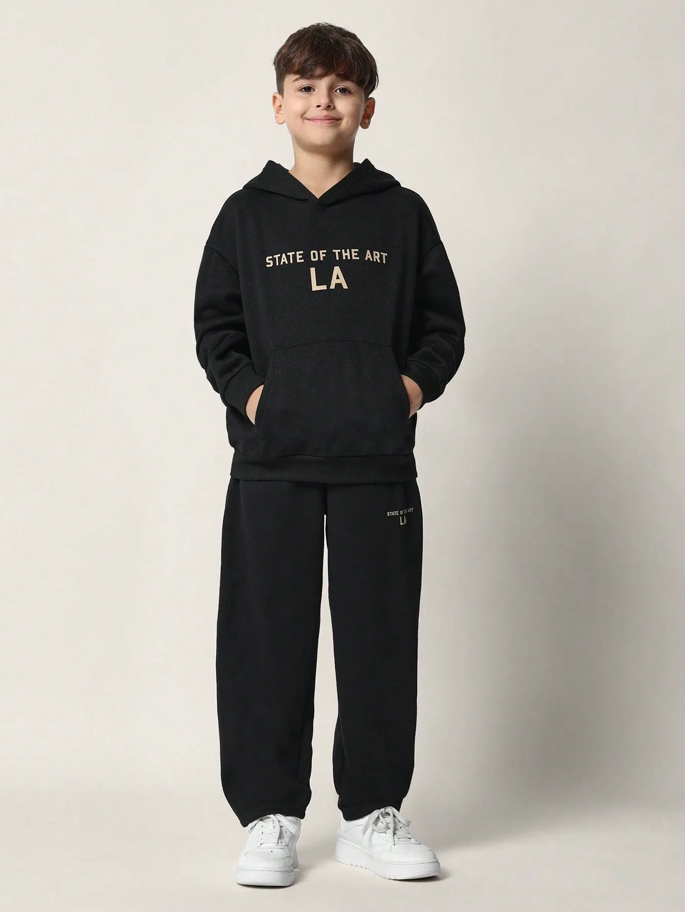 Tween Boys Comfy Overhead Hoodie With Slogan Graphic Print And Jogger 2 Piece Set