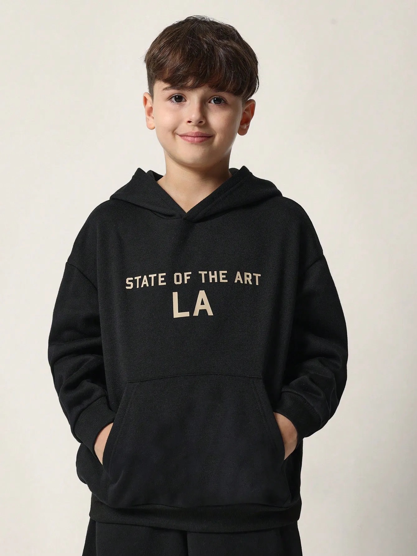 Tween Boys Comfy Overhead Hoodie With Slogan Graphic Print And Jogger 2 Piece Set