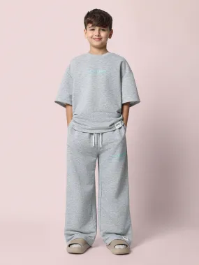 Tween Boys Relaxed Grey Marl Elbow Sleeve Tee And Straight Fit Pant With Graphic Print 2 Piece Set