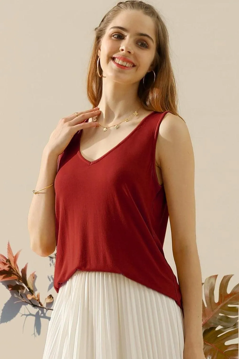 V-Neck Curved Hem Tank