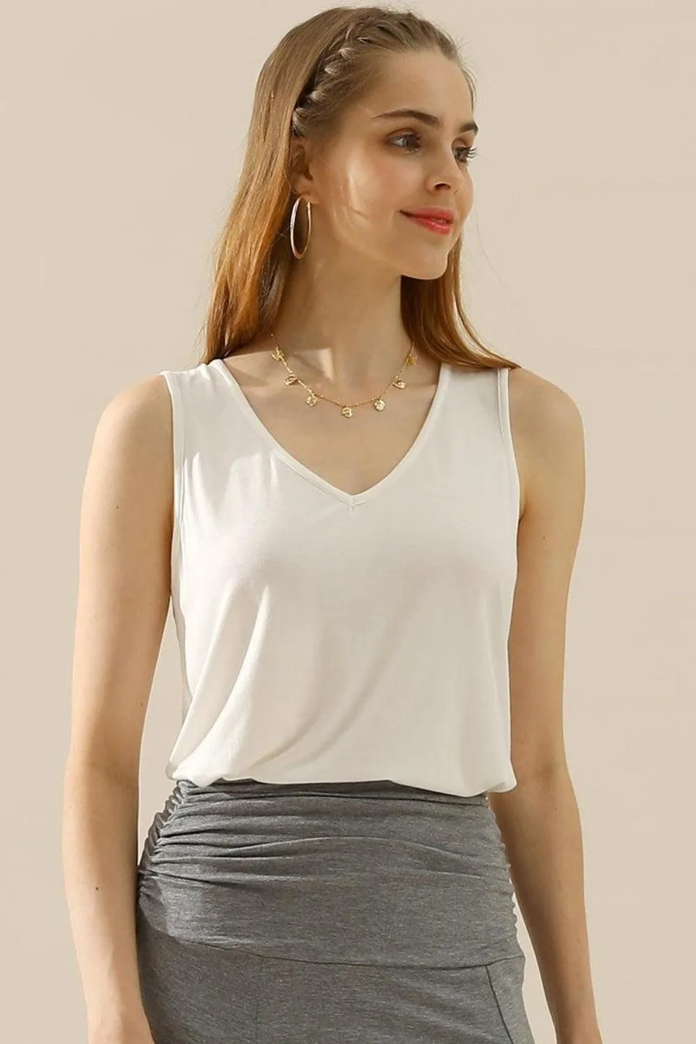 V-Neck Curved Hem Tank