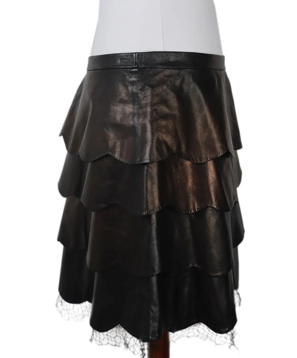 Valentino Black Leather Skirt sz 10