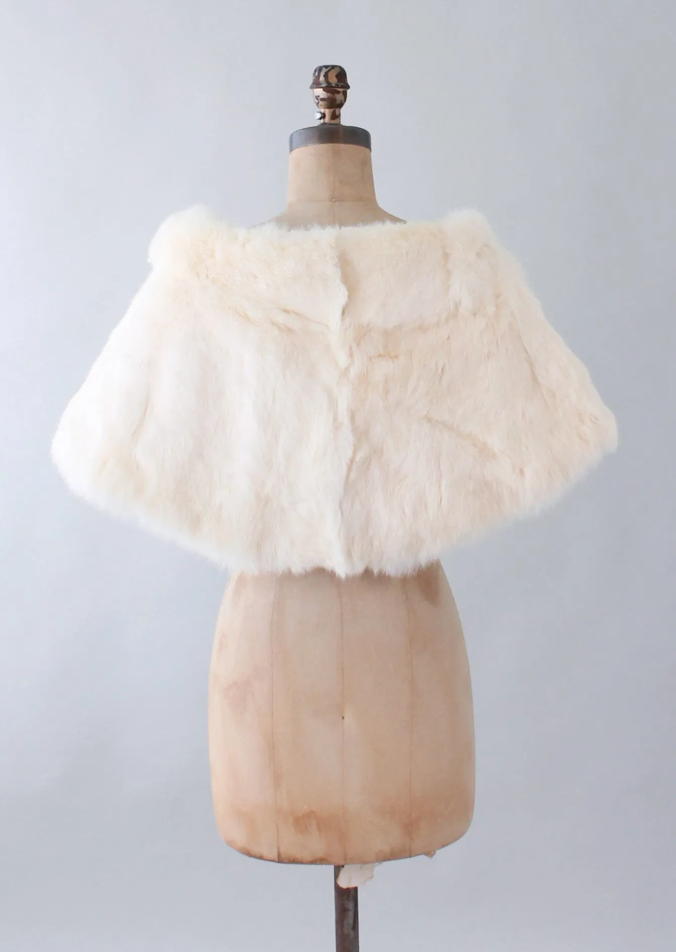 Vintage 1950s White Fur Wedding Shawl Cape