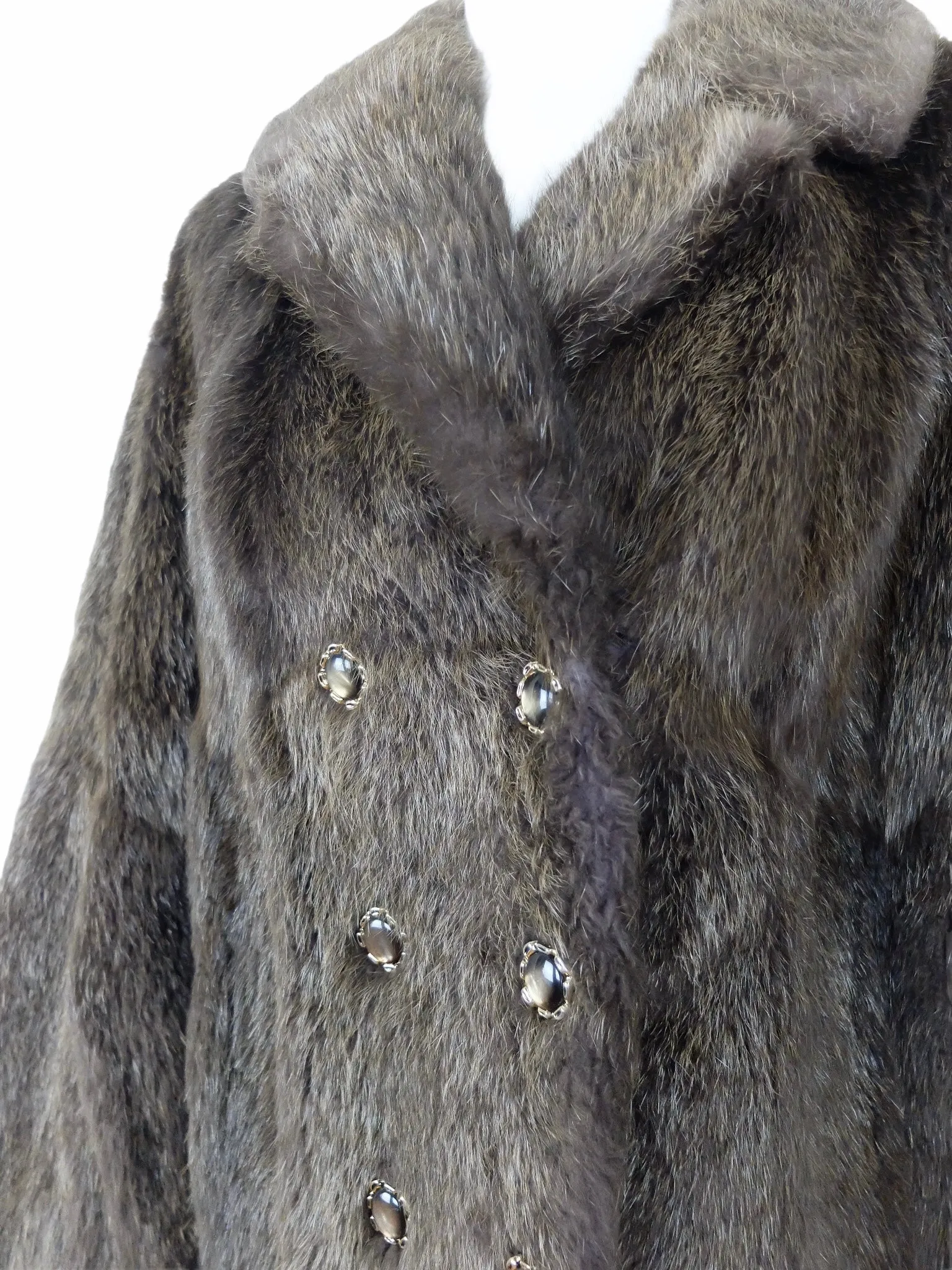 Vintage 70s Genuine Mink Fur Brown Collared Button Down Cropped Coat with Clasp Closure & Button Details