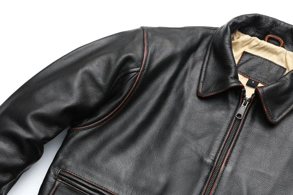 Vintage Edged Flight A2 Mens Bomber Leather Jacket 100% Goat Jacket