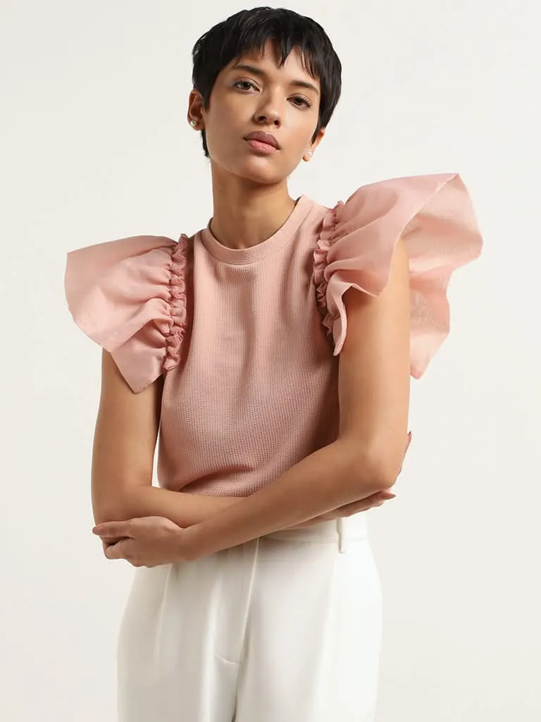 Wardrobe Dusty Pink Ruffled Sleeve Top