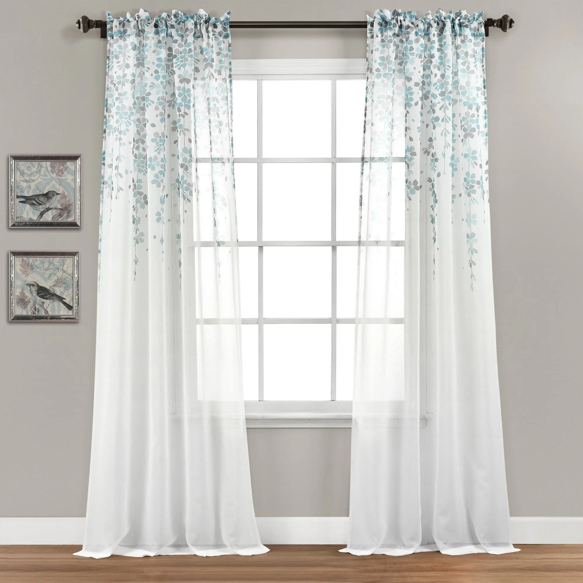 Weeping Flower Sheer Window Curtain Panel Set