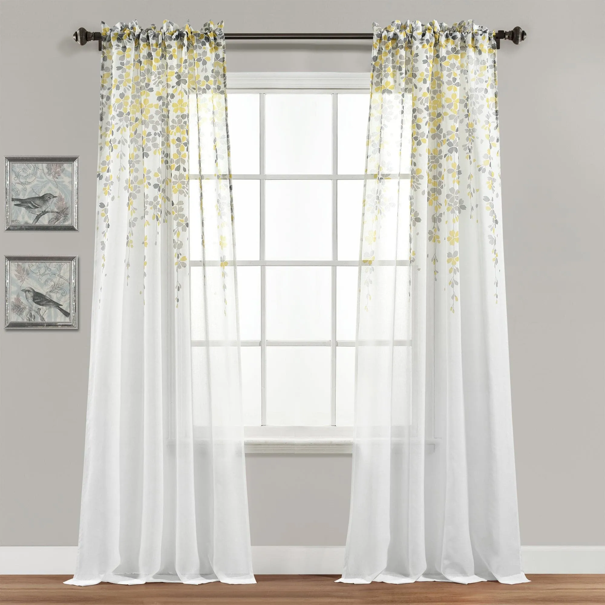 Weeping Flower Sheer Window Curtain Panel Set