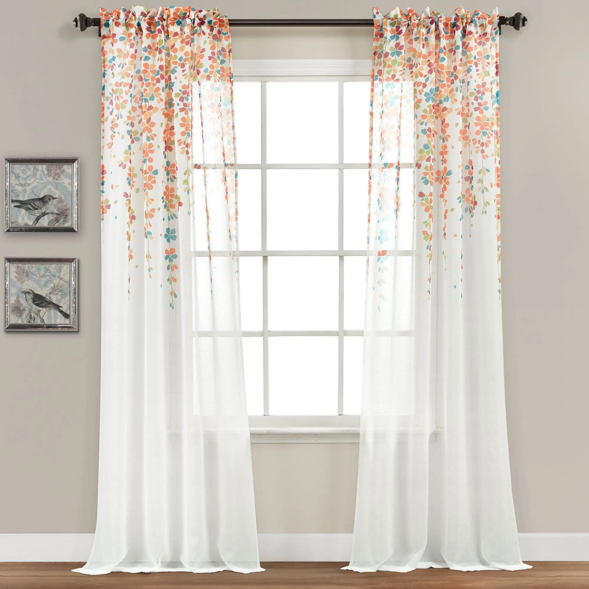 Weeping Flower Sheer Window Curtain Panel Set