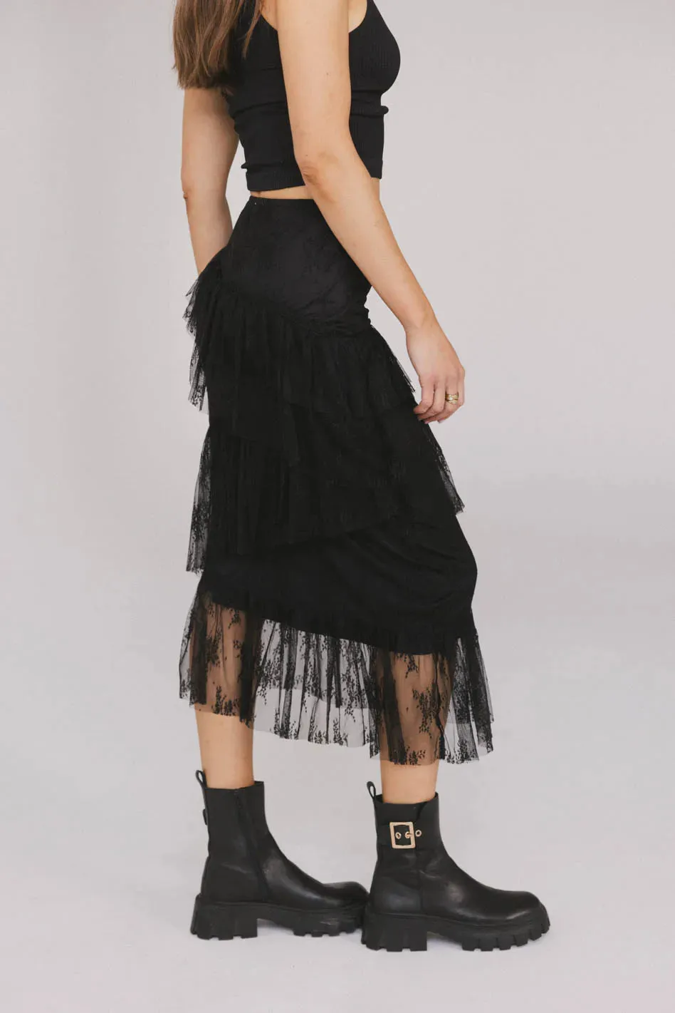 Where I Belong Midi Skirt in Black