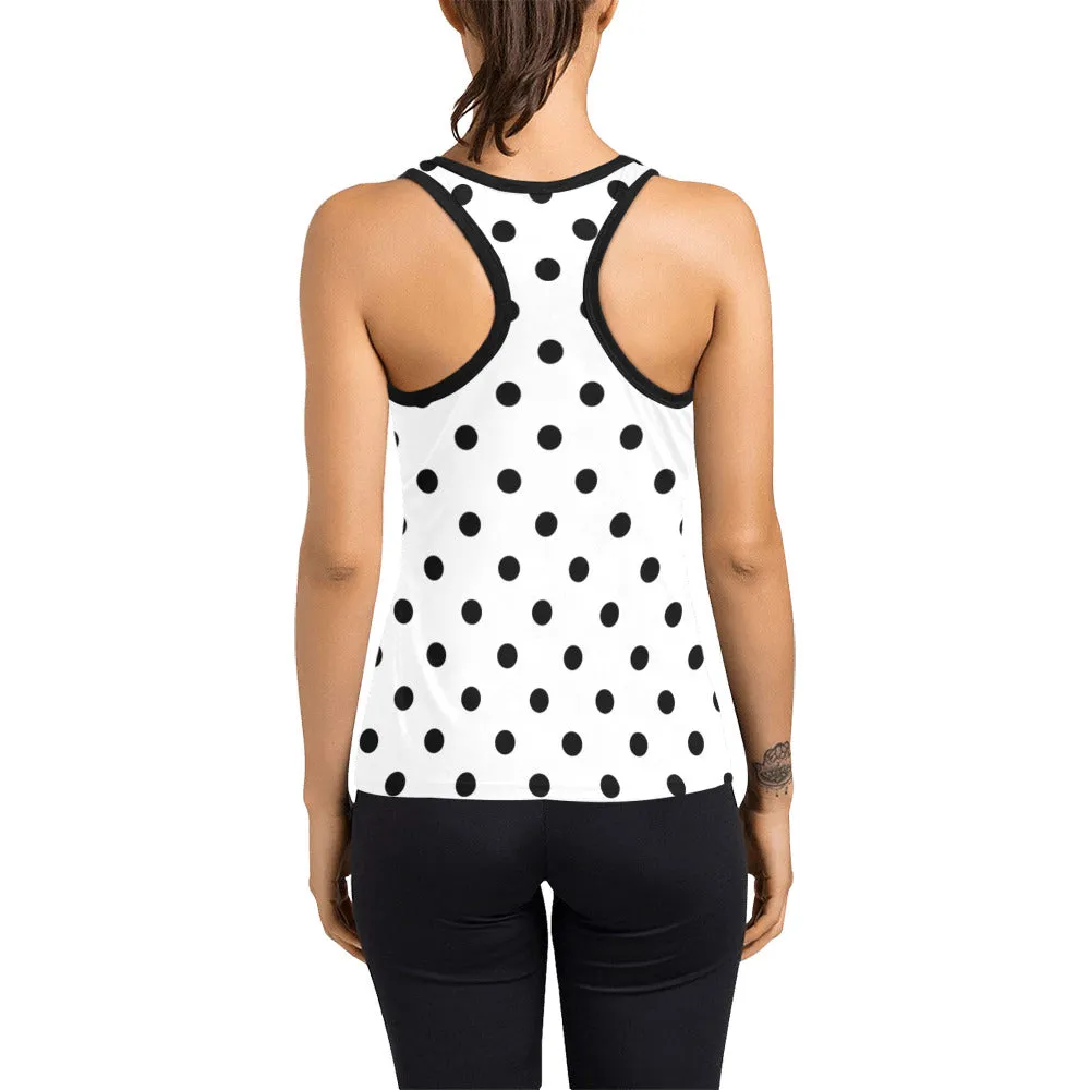 White With Black Polka Dots Women's Racerback Tank Top