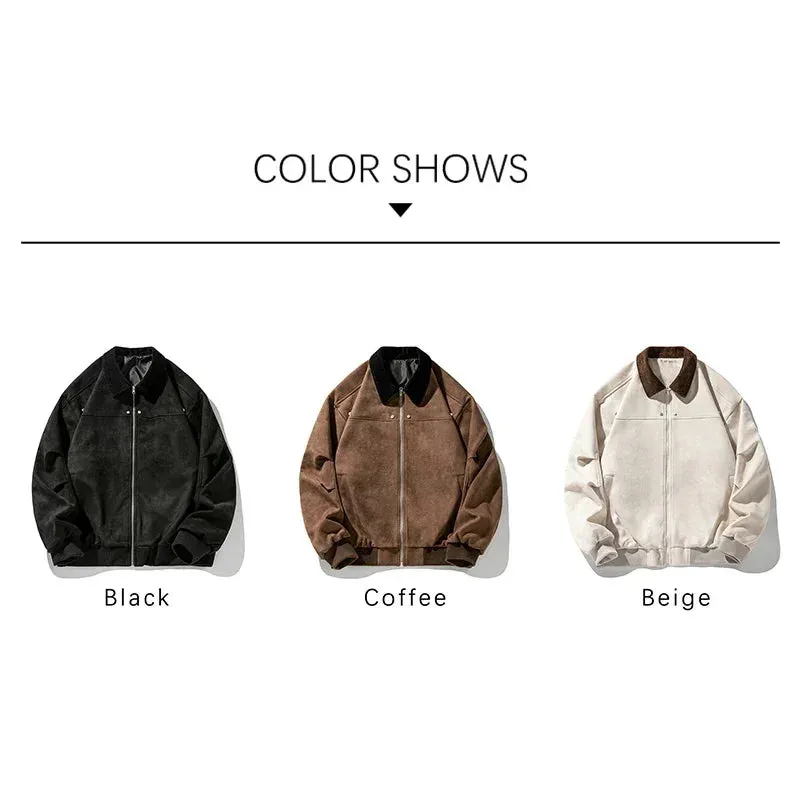 Wiaofellas  -  Brand Suede Mens Jackets Autumn New Turn Down Collar American Zip-up Jackets Man Fashion Casual Vintage Male Coat