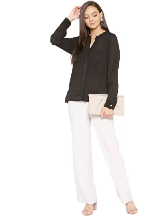 Women Black Solid Sequence Formal Shirt