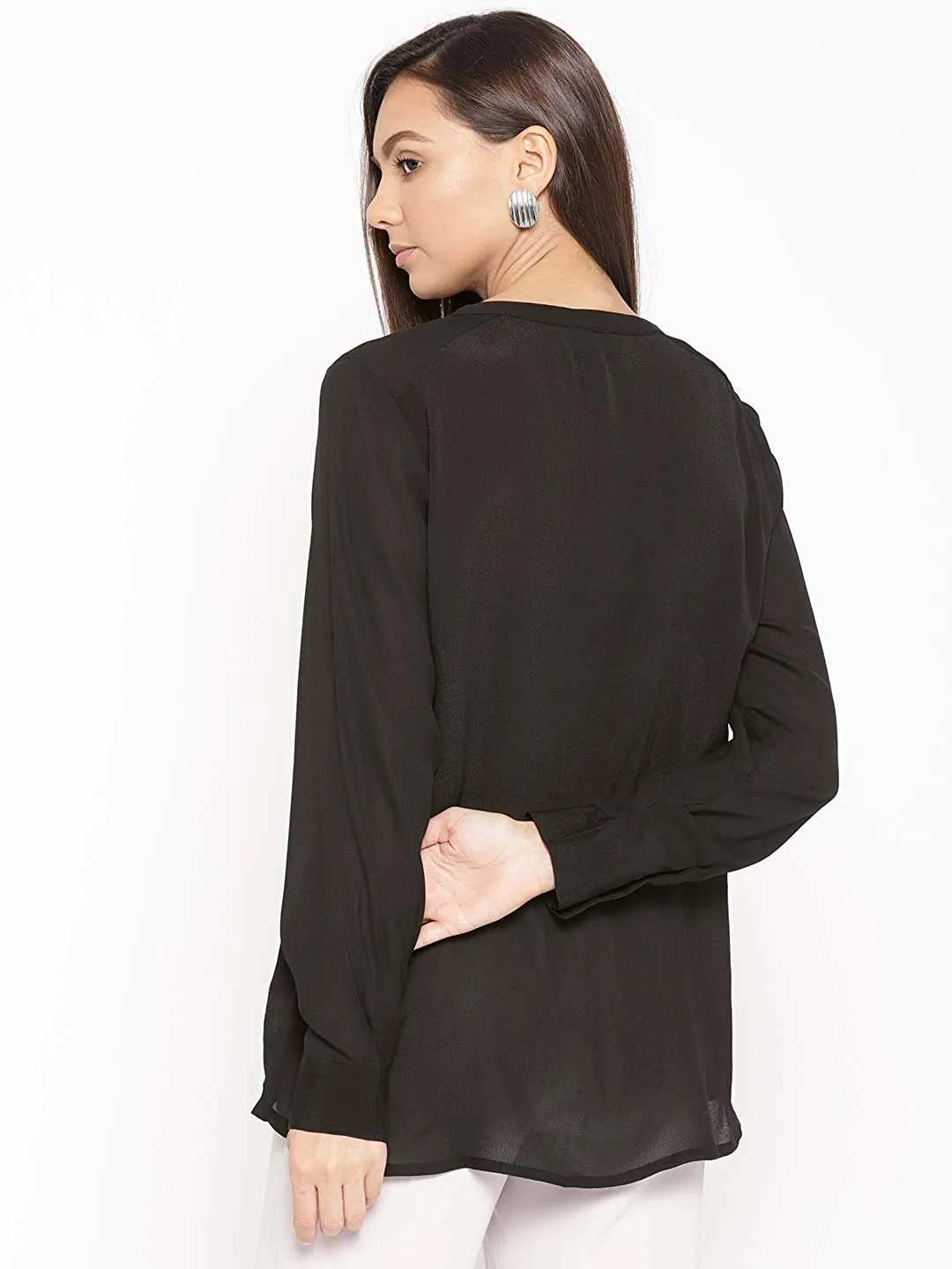 Women Black Solid Sequence Formal Shirt