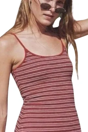 Women Cotton Tank Top (Summer) Maroon Narrow Stripe