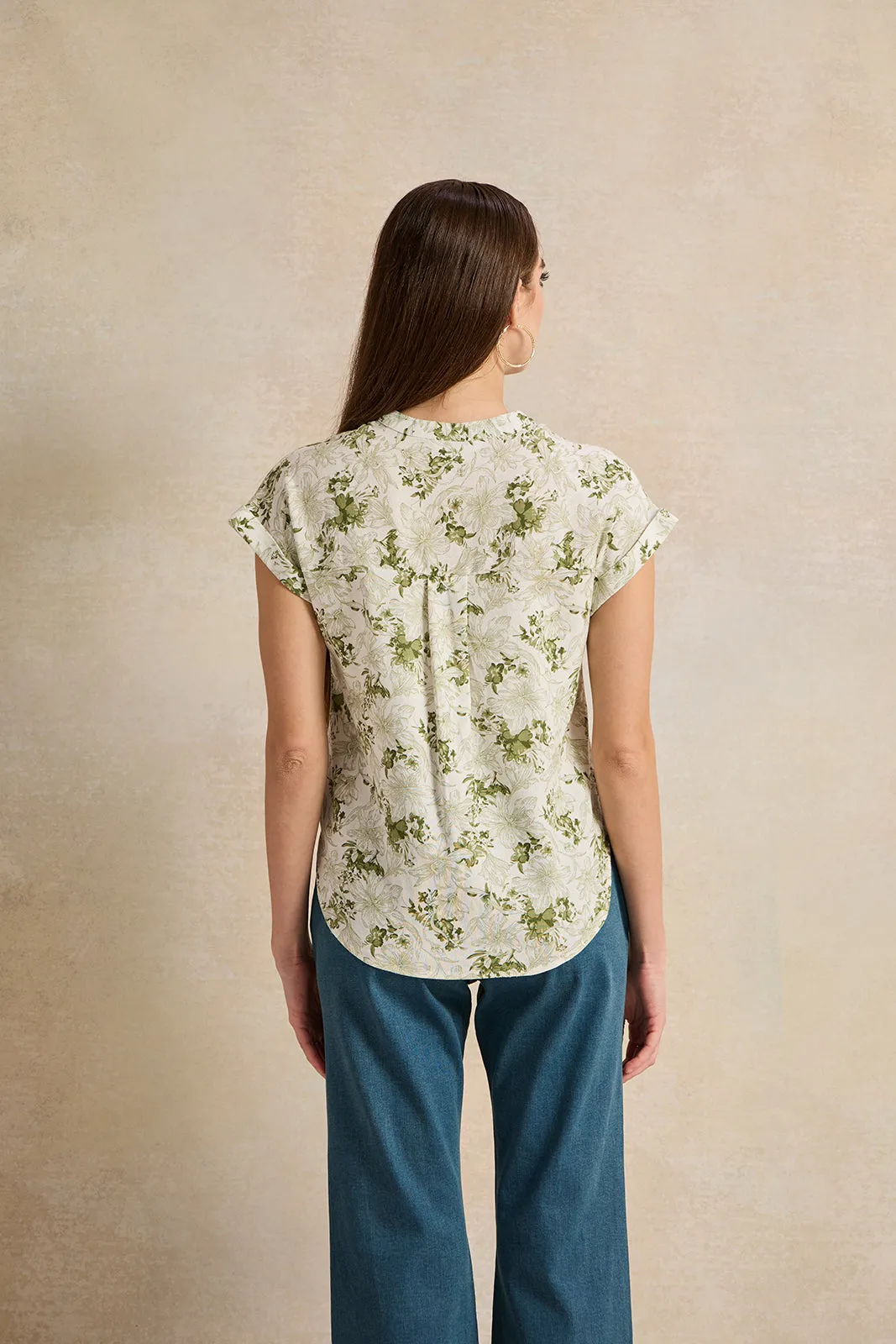 Women Green Floral Print Top