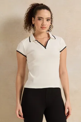 Women Ivory Collared Top