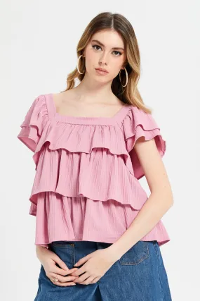 Women Pink Formal Layered Top