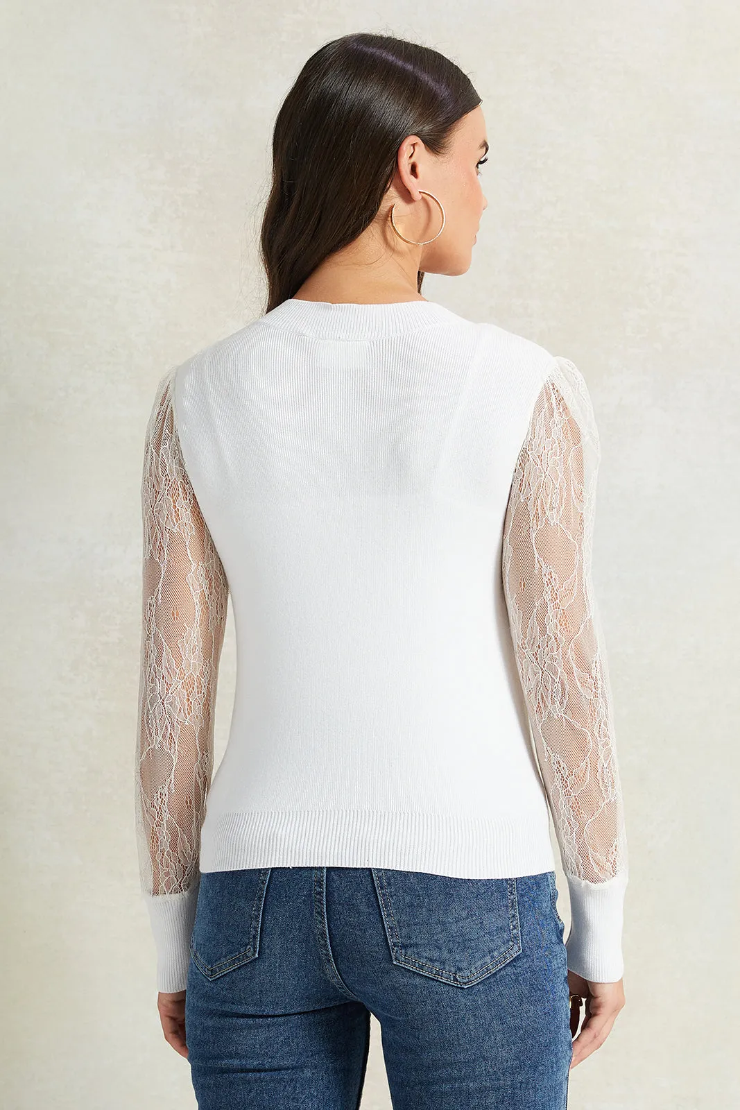 Women White Sheer Sleeve Top