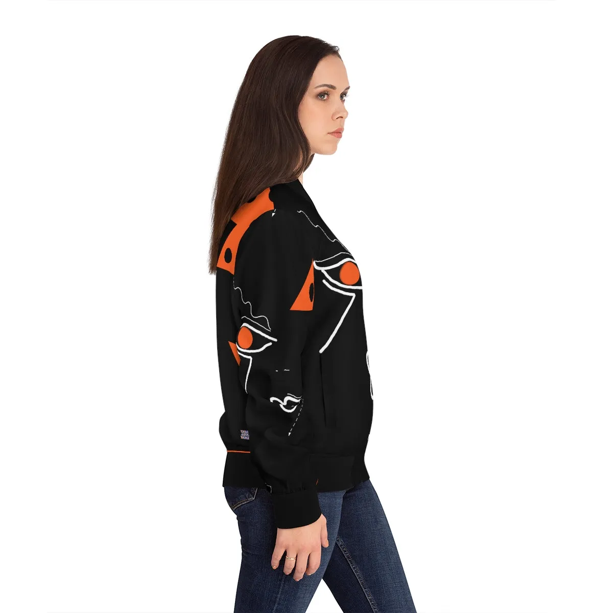 Women's Bomber Jacket (AOP) FACE DOODLES TANGO