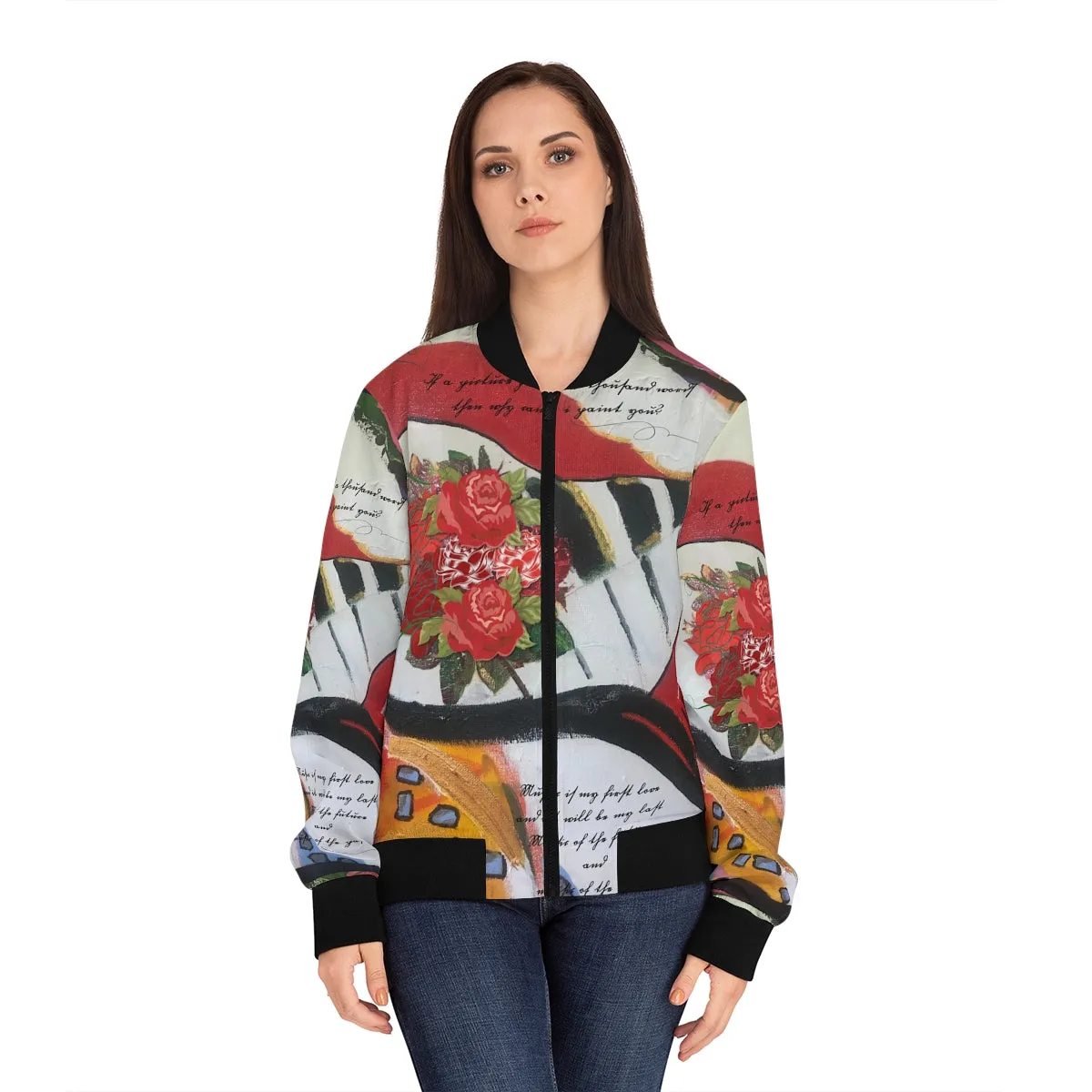 Women's Bomber Jacket (AOP) MUSIC & WORDS