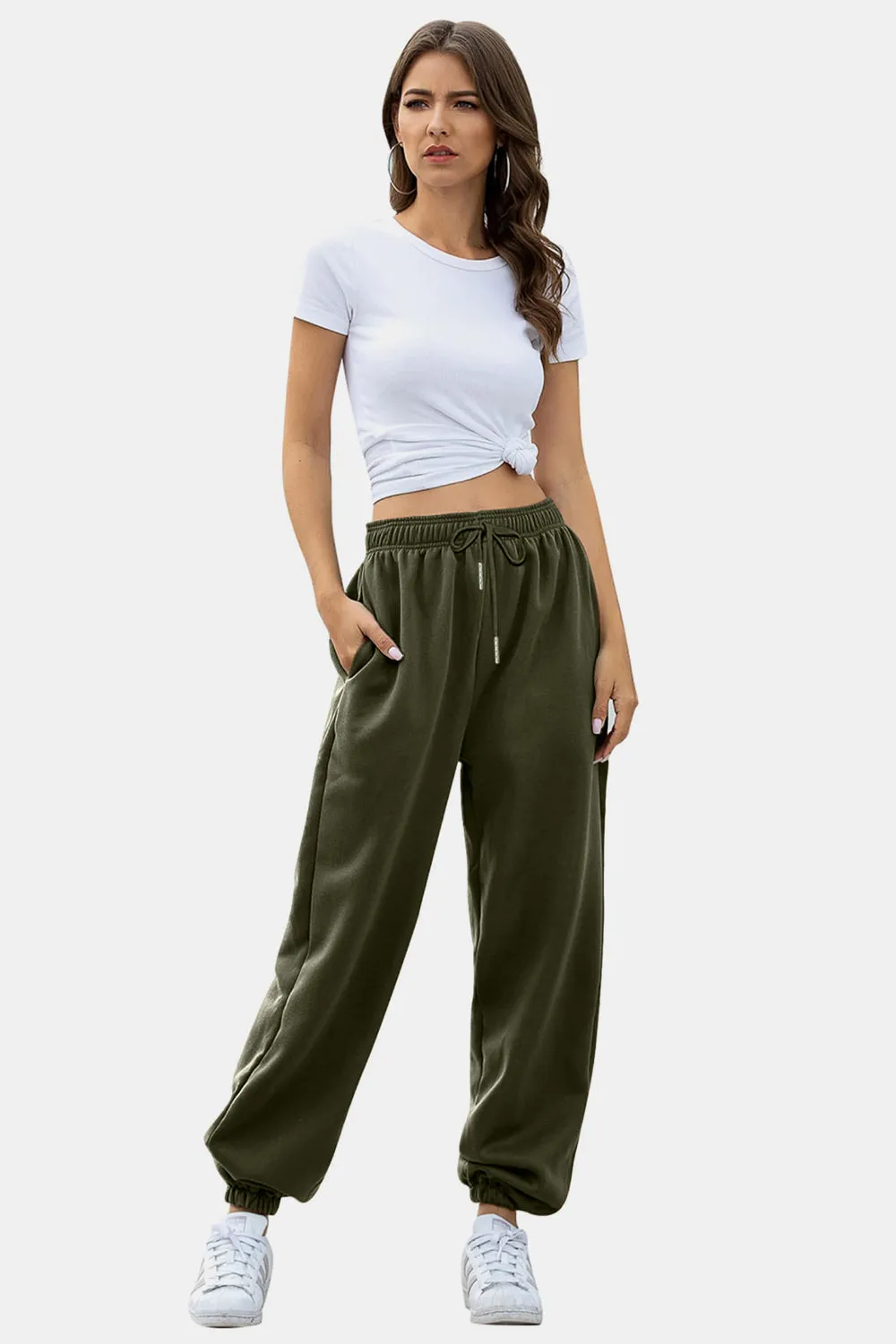 Womens FashionSweatpants Elastic Waist Joggers with Pockets