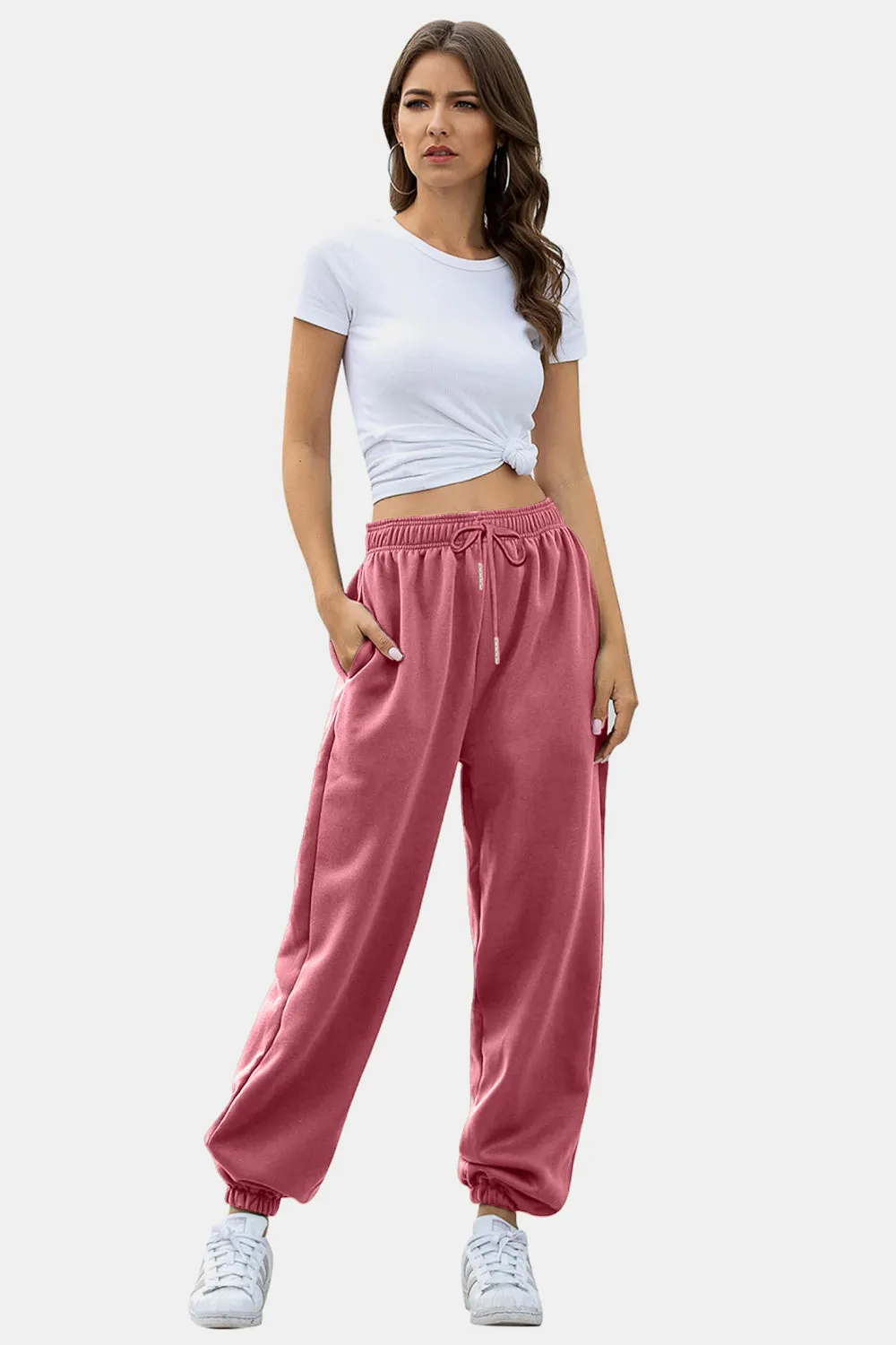 Womens FashionSweatpants Elastic Waist Joggers with Pockets