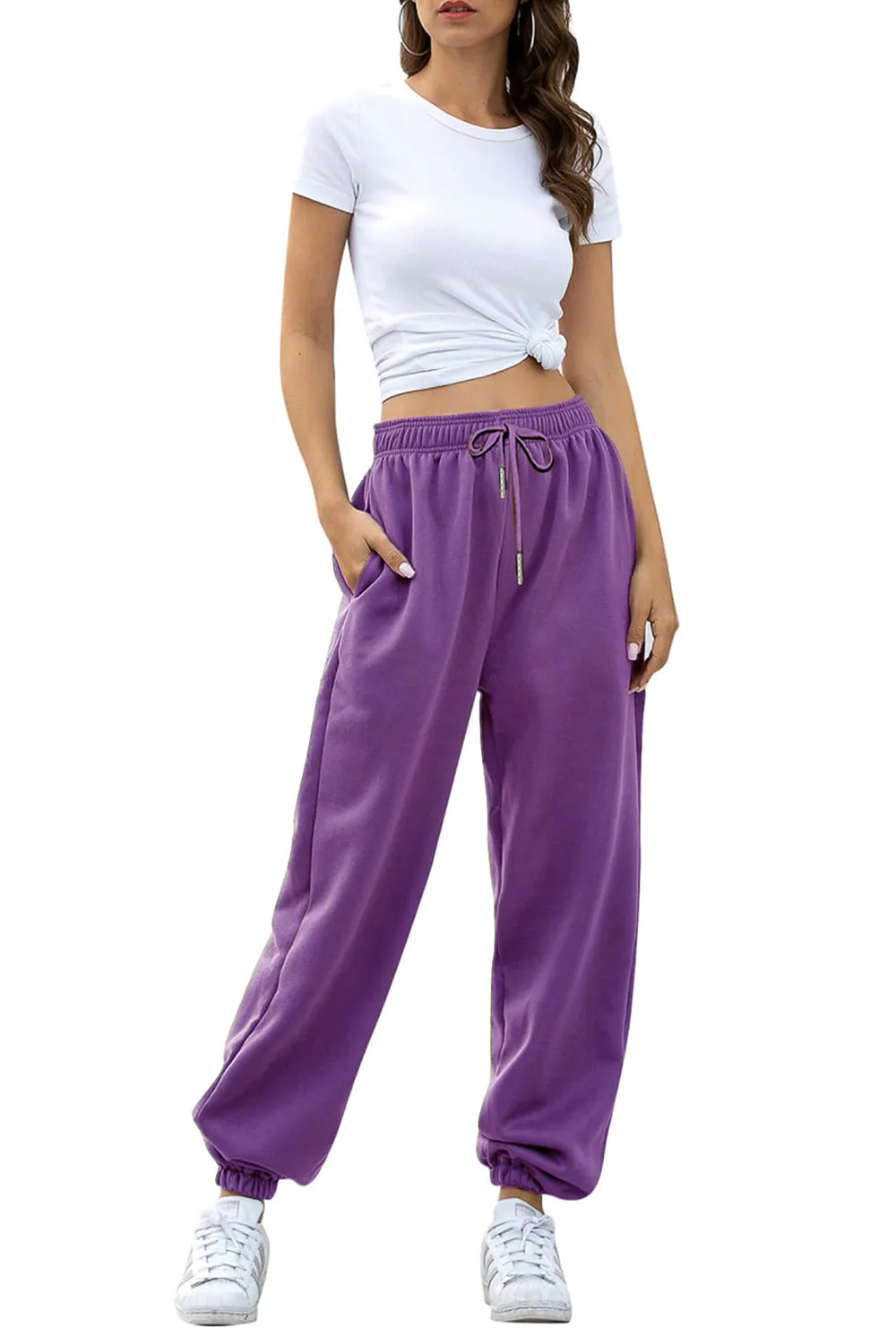 Womens FashionSweatpants Elastic Waist Joggers with Pockets