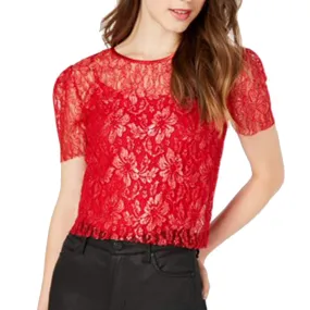 Women's Metallic Lace Crop Top,Red