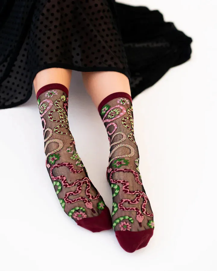 Women's Sheer Serpentine Floral Socks