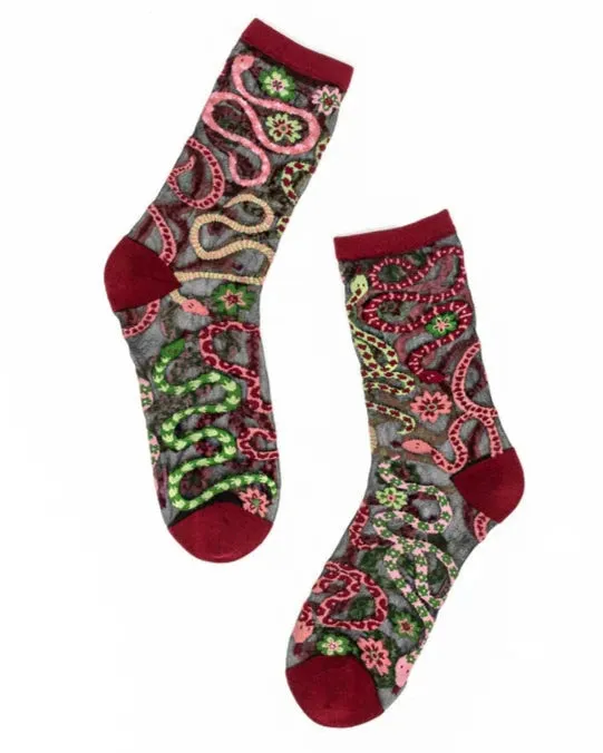 Women's Sheer Serpentine Floral Socks