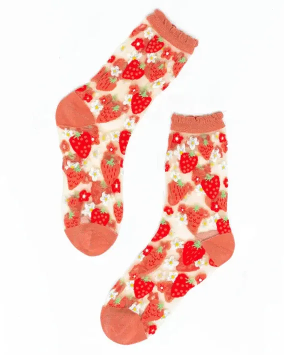 Women's Sheer Strawberry Daisy Socks