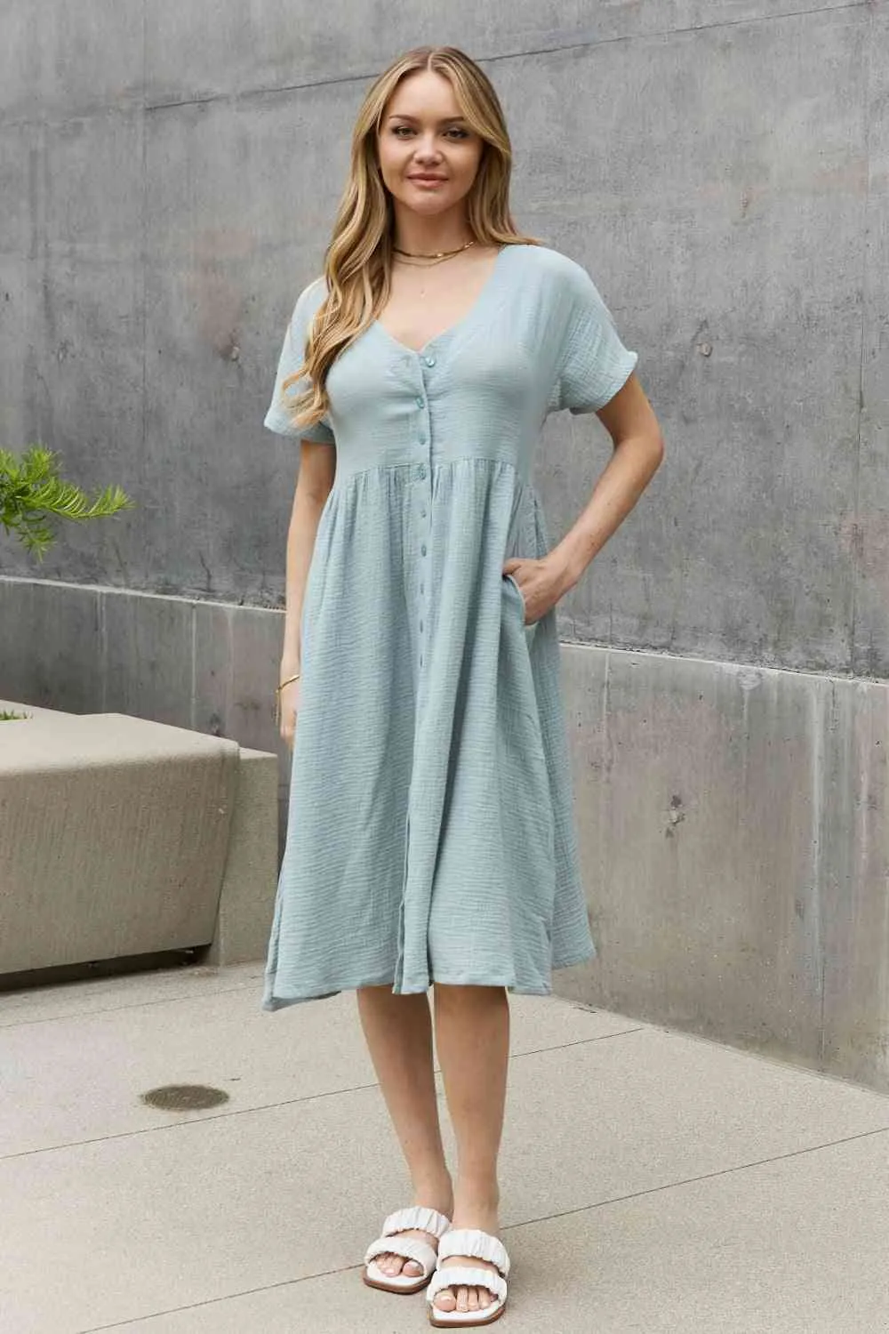 Women's Sweet Lovely By Jen Full Size Button Down Midi Dress