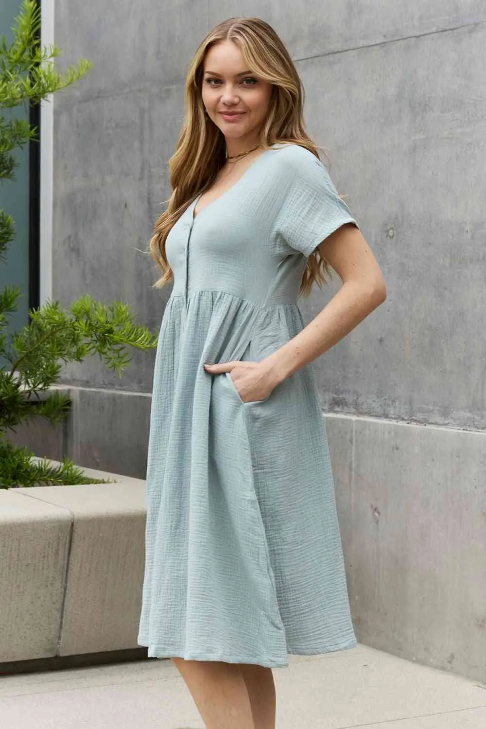 Women's Sweet Lovely By Jen Full Size Button Down Midi Dress